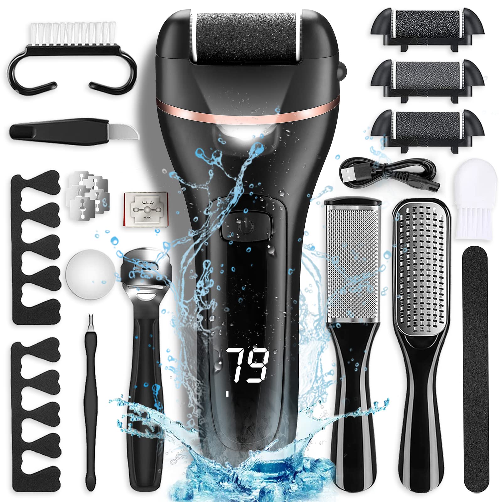 OTAZWA electric foot callus remover with 21-in-1 kit for at-home pedicures