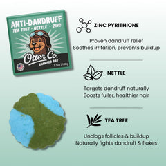 Otter Co barre-shampoing arbre à thé ortie: purifie le cuir chevelu et apaise les irritations.