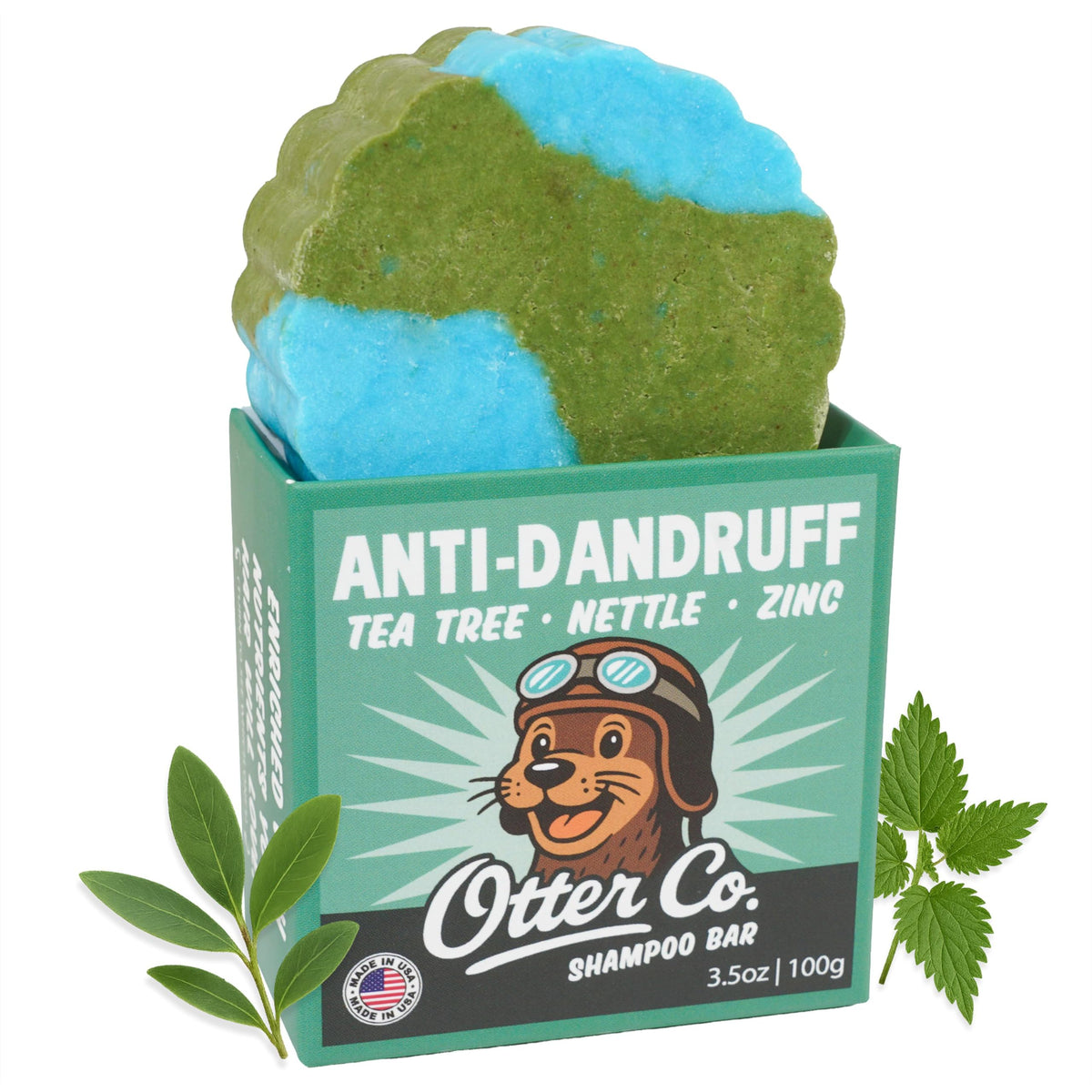 Otter Co barre anti-pellicules menthe: apaise le cuir chevelu et réduit les pellicules.