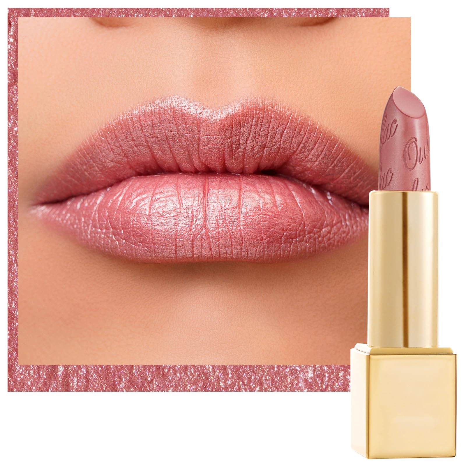 Oulac Rouge à Lèvres Rose Clair, brillance métallique 3D et fini scintillant.