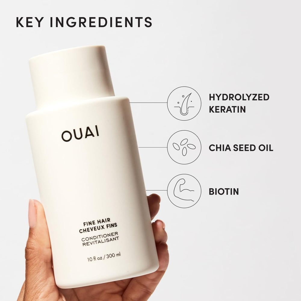 OUAI Conditionneur fins cheveux, formule sans parabènes ni sulfates pour une routine douce.