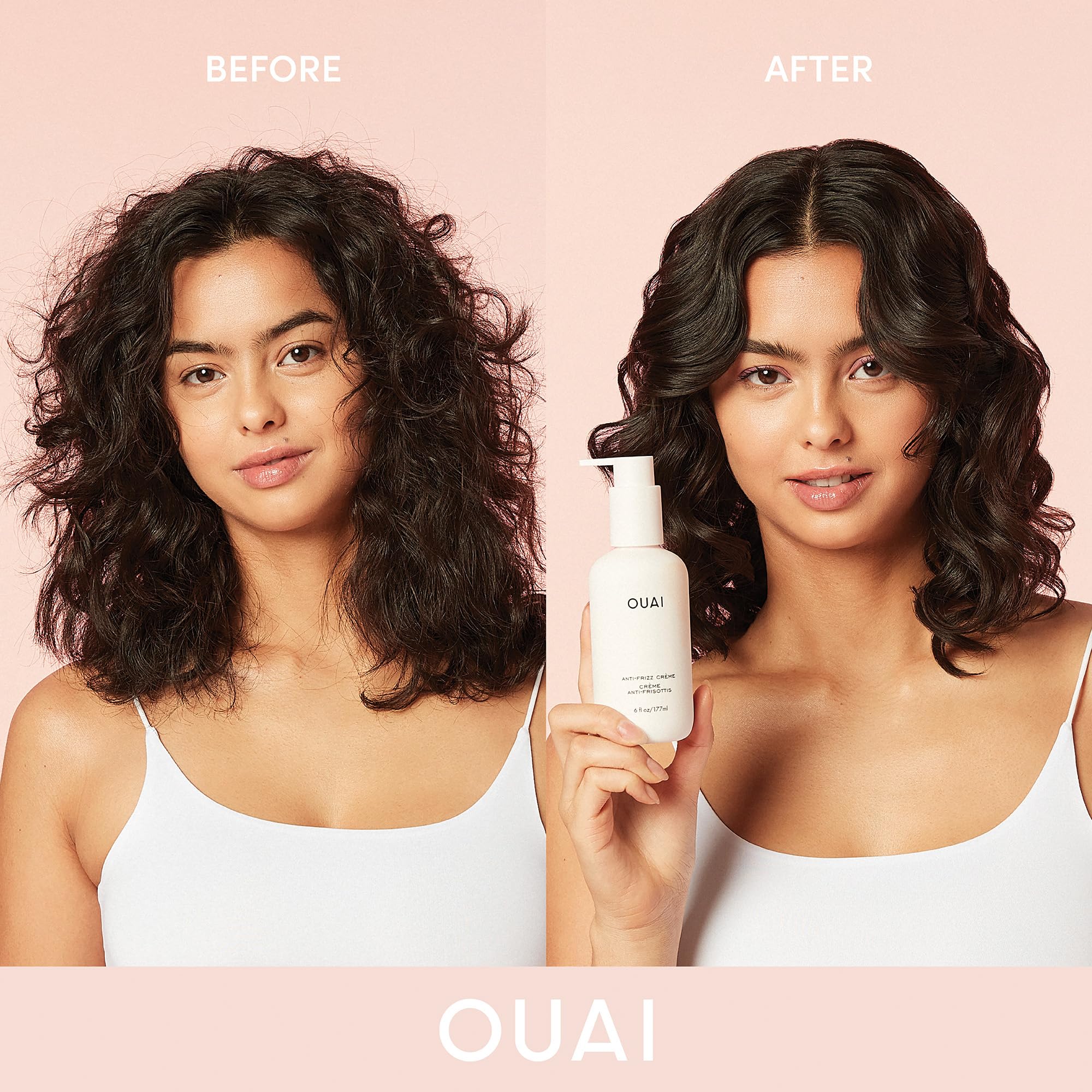 Texture onctueuse OUAI Anti-Frizz prête à être répartie sur les longueurs.