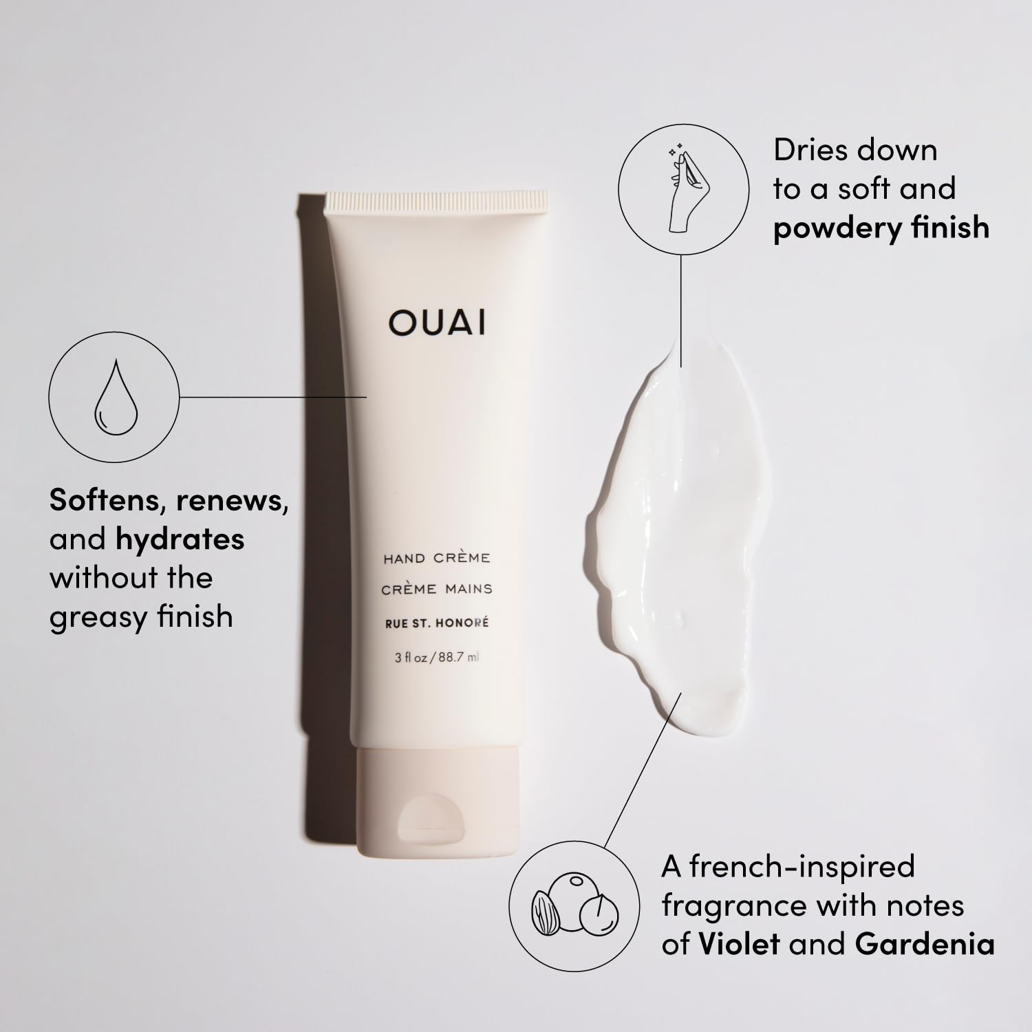 OUAI Crème Main absorption rapide sans fini gras.