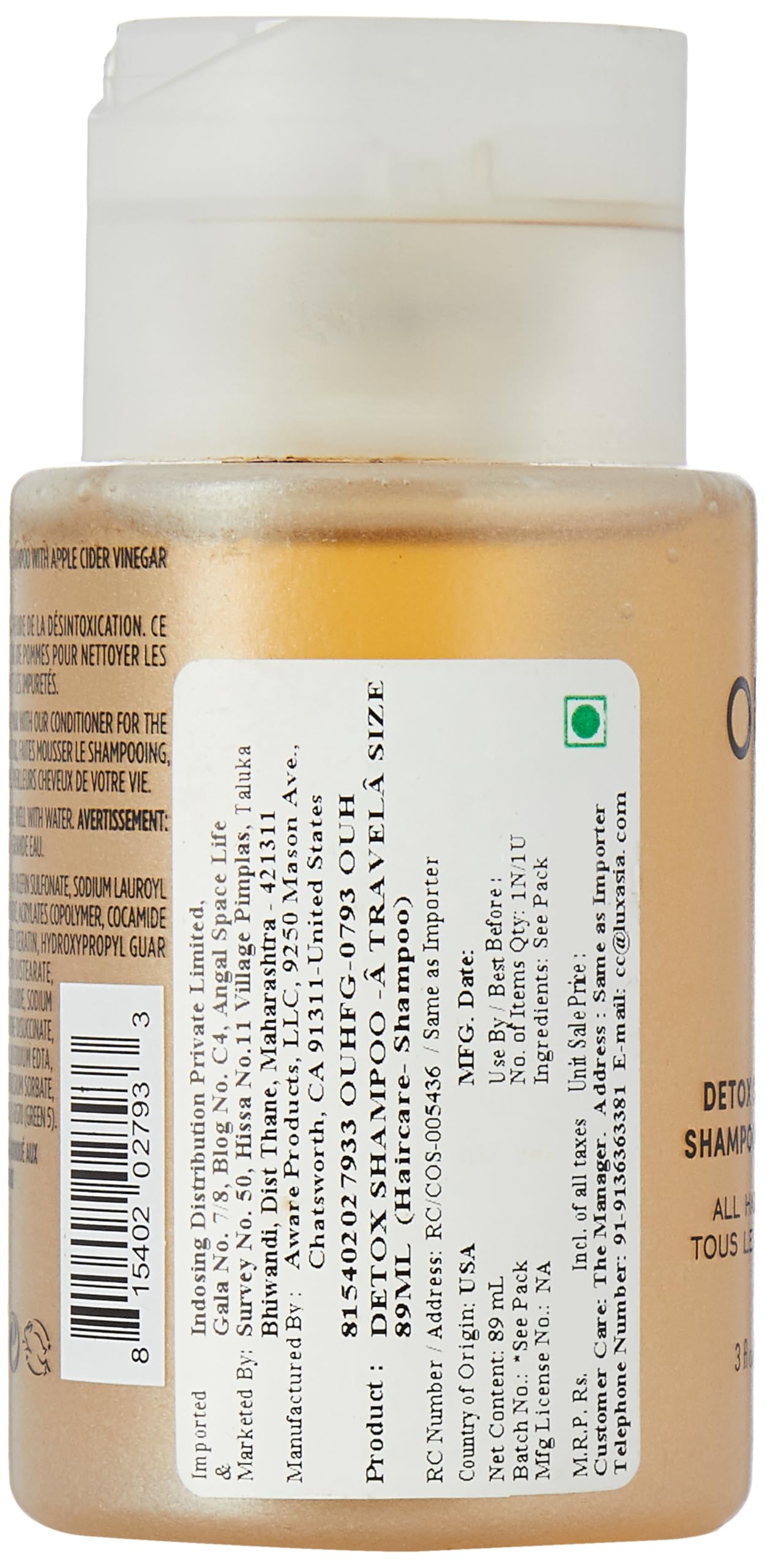 OUAI shampoing detox, apporte volume et brillance, format de voyage.