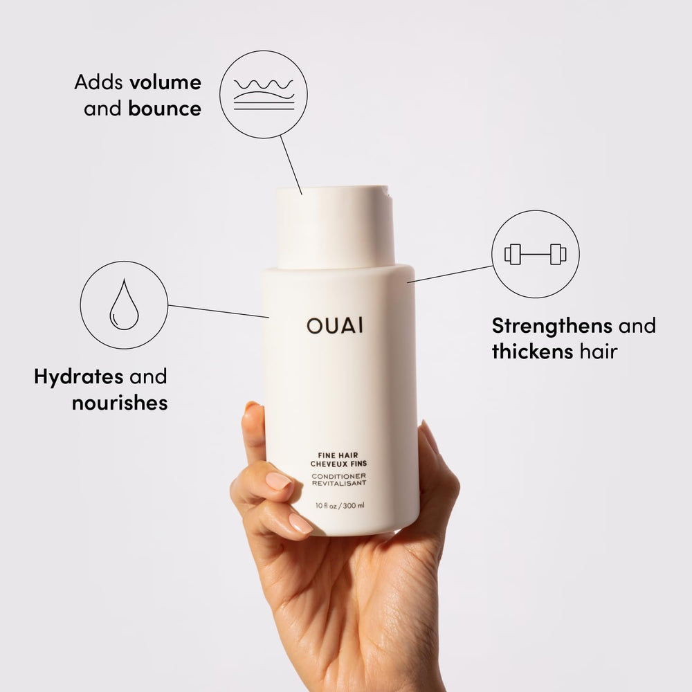 OUAI Fine Conditioner – kératine et huile nourrissante pour cheveux fins.