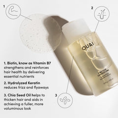OUAI Fine Shampoo – ingrédients kératine visibles pour renforcer les cheveux.