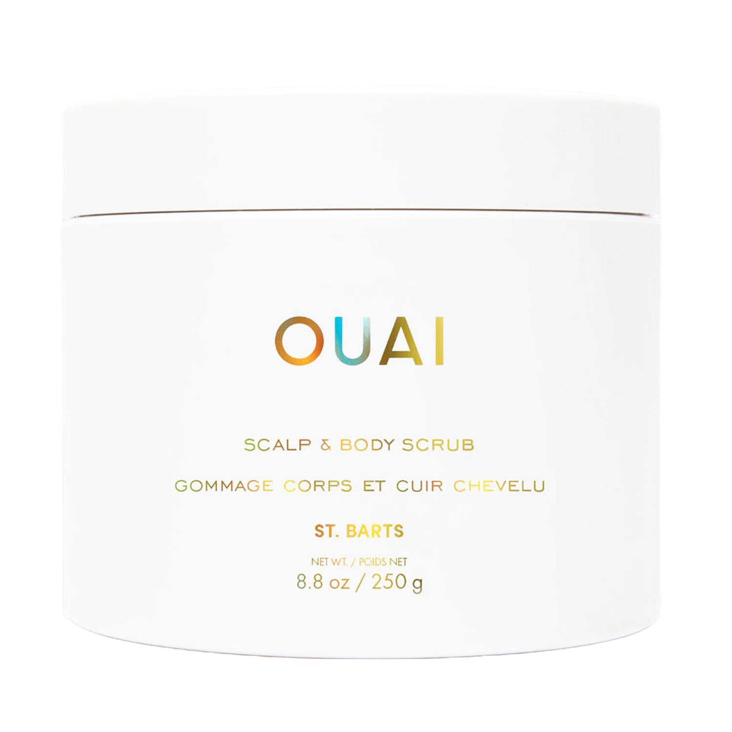 OUAI gommage cuir chevelu et corps : exfolie en douceur et revitalise la peau.