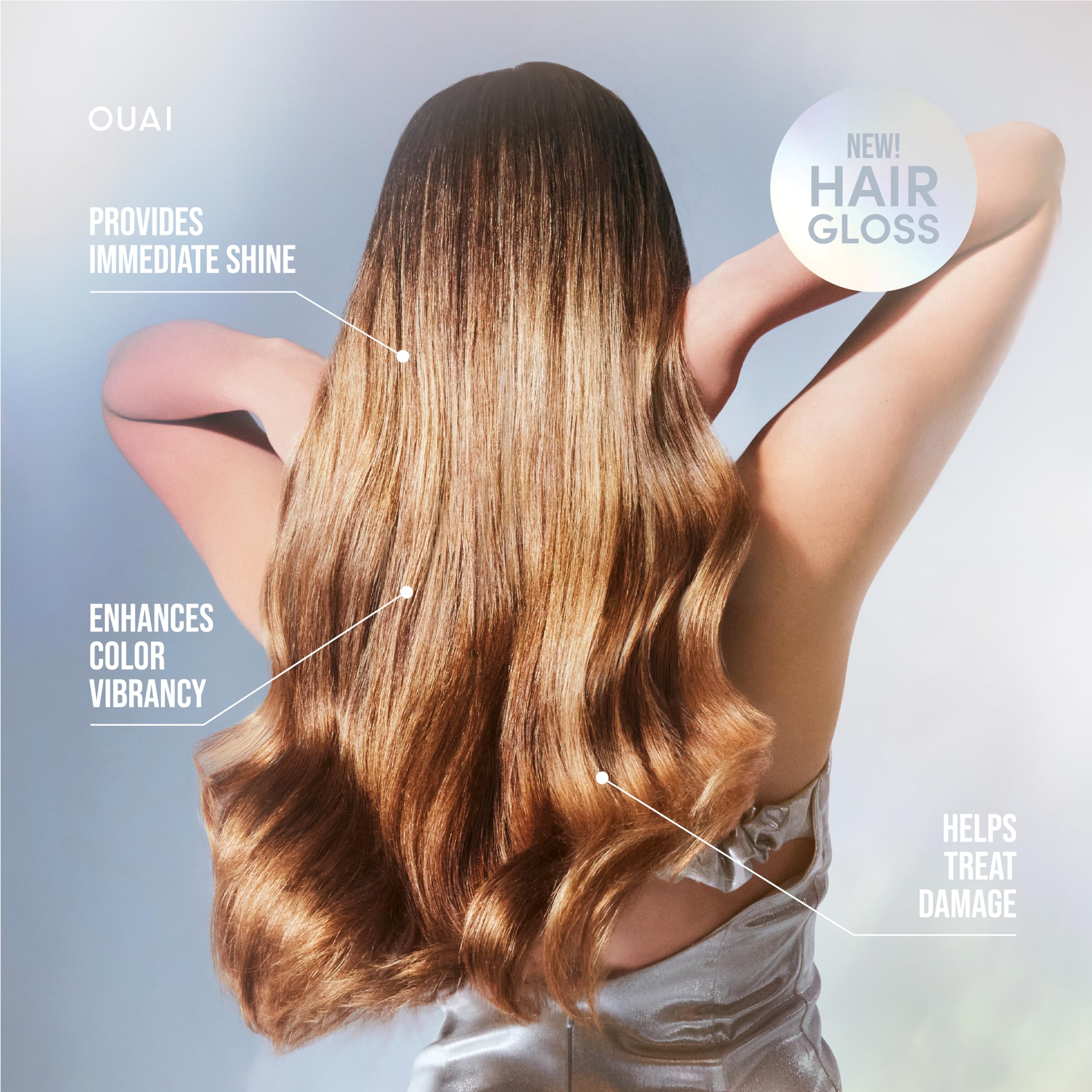 OUAI Hair Gloss – Hyaluronique et eau de riz pour brillance et hydratation légère.