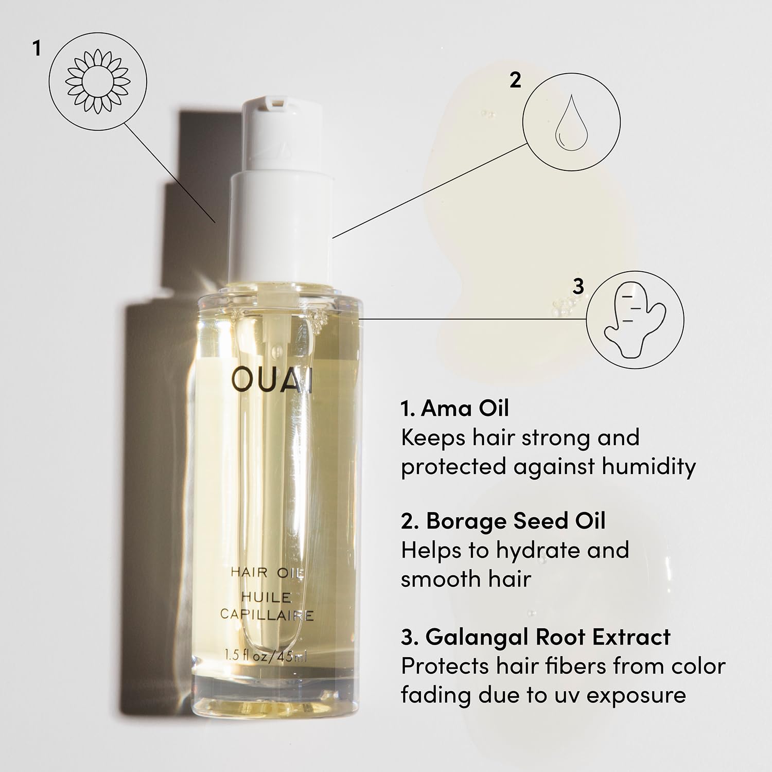 OUAI Huile Cheveux - brillance: finition soyeuse qui illuminent les longueurs.