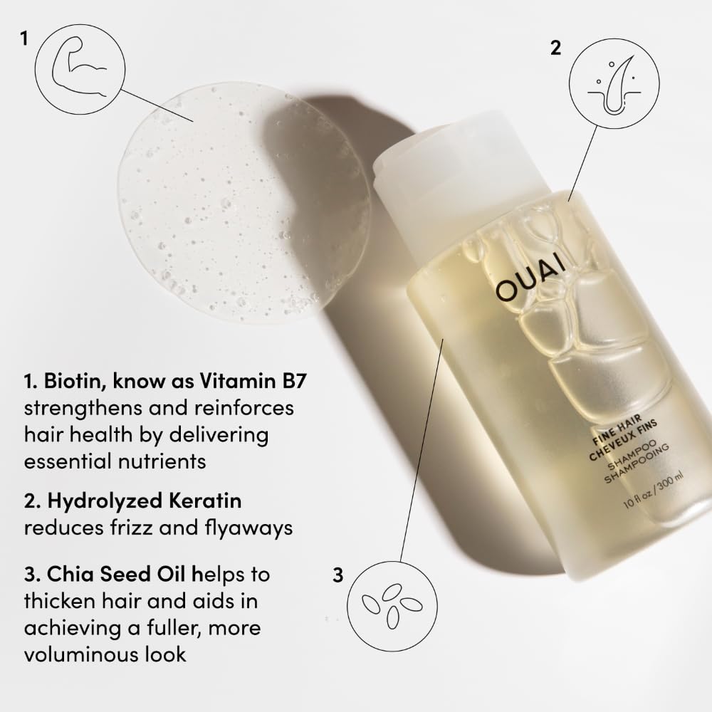OUAI Kératine Biotine Huile Chia - formulation nourrissante pour cheveux fins.