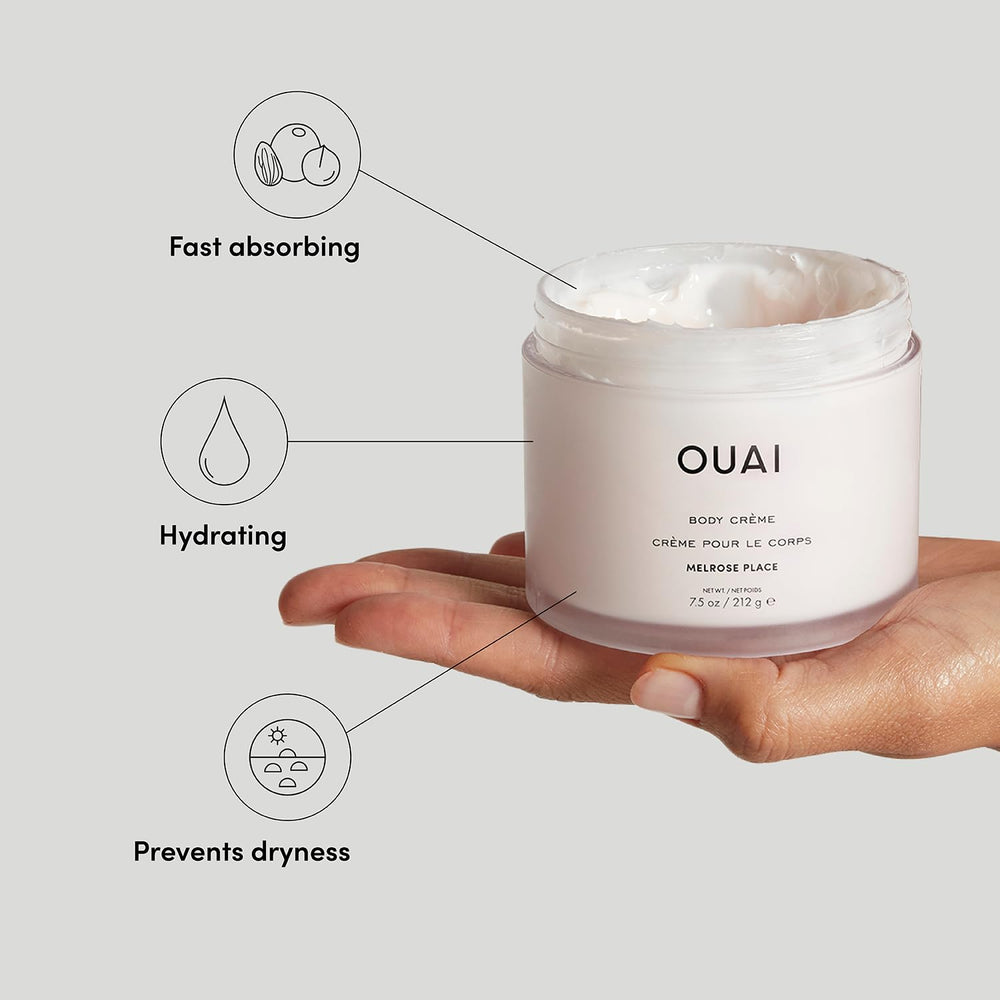 OUAI Melrose Place beurre cupuaçu, hydratation durable pour peau douce et veloutée.