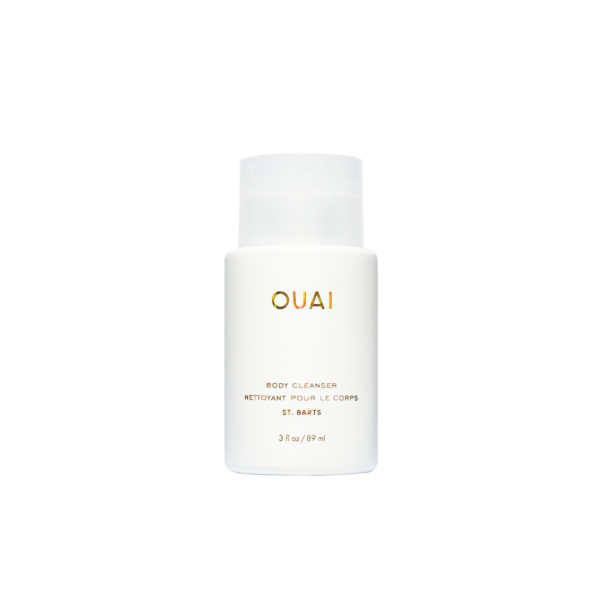 OUAI nettoyant-corps St Barts en bouteille voyage, hydratation légère et pratique.