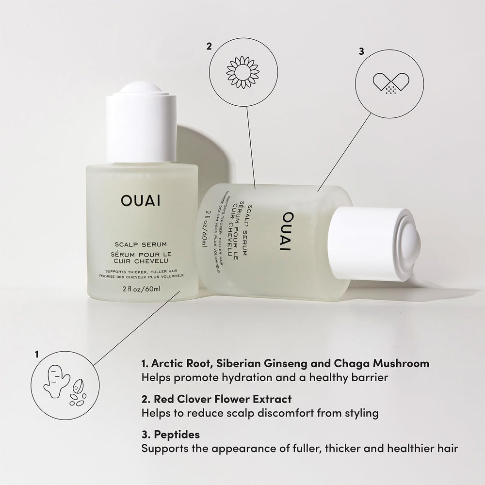 Ingrédients actifs: adaptogènes et hyaluronique dans OUAI Scalp Serum.