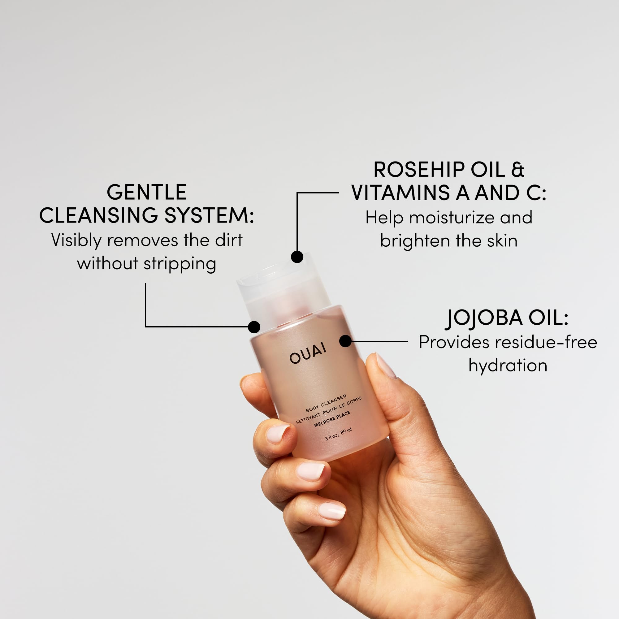 OUAI Melrose Place senteur rose-bergamot-lychee, ambiance florale