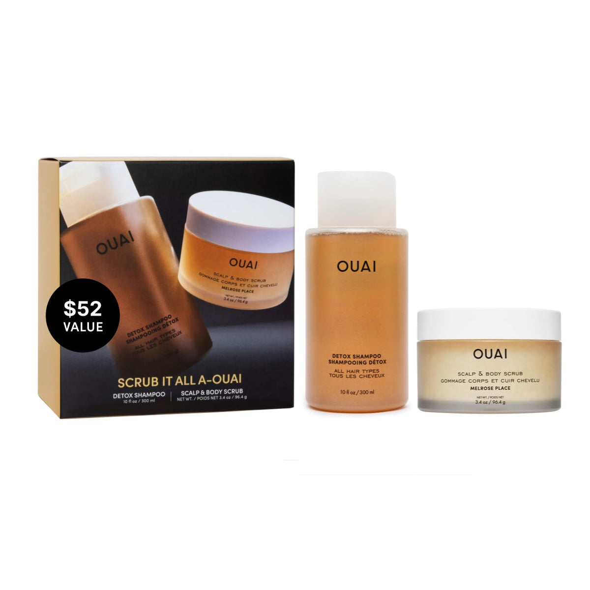 OUAI Shampoing clarifiant: bouteille prête à détoxifier les cheveux et éliminer les résidus.