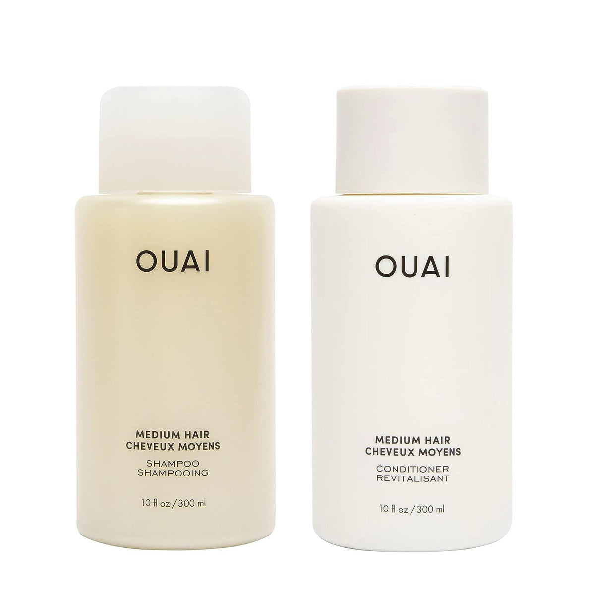 OUAI shampoing medium, bouteille élégante, nettoie en douceur tout en renforçant les cheveux.