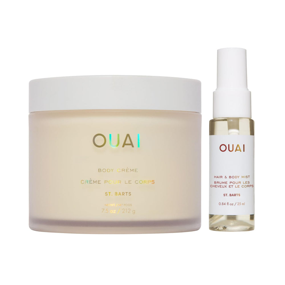 Ensemble OUAI St. Barts soin cheveux et corps, cadeau élégant et parfum tropical.