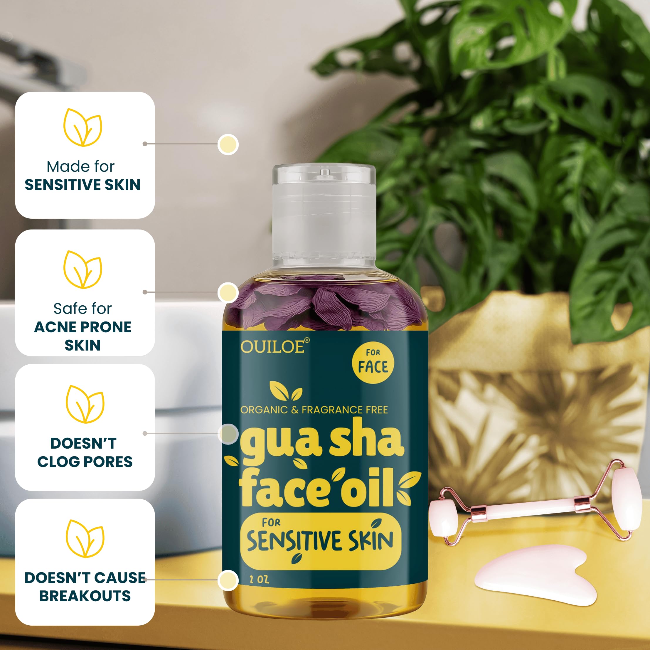 Ouiloe Huile Gua Sha anti-âge — détente des tensions faciales
