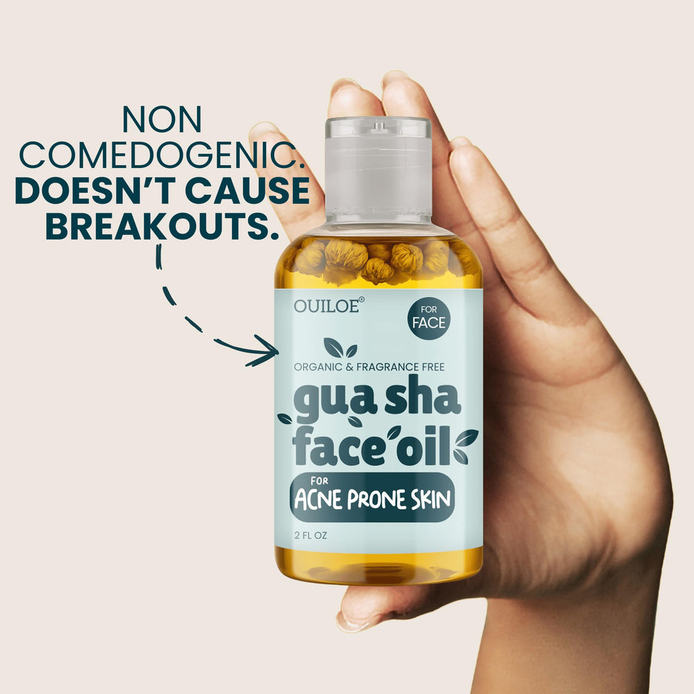 Huile Ouiloe Gua Sha visage lymphatique anti-age, soutient le drainage et la détente.