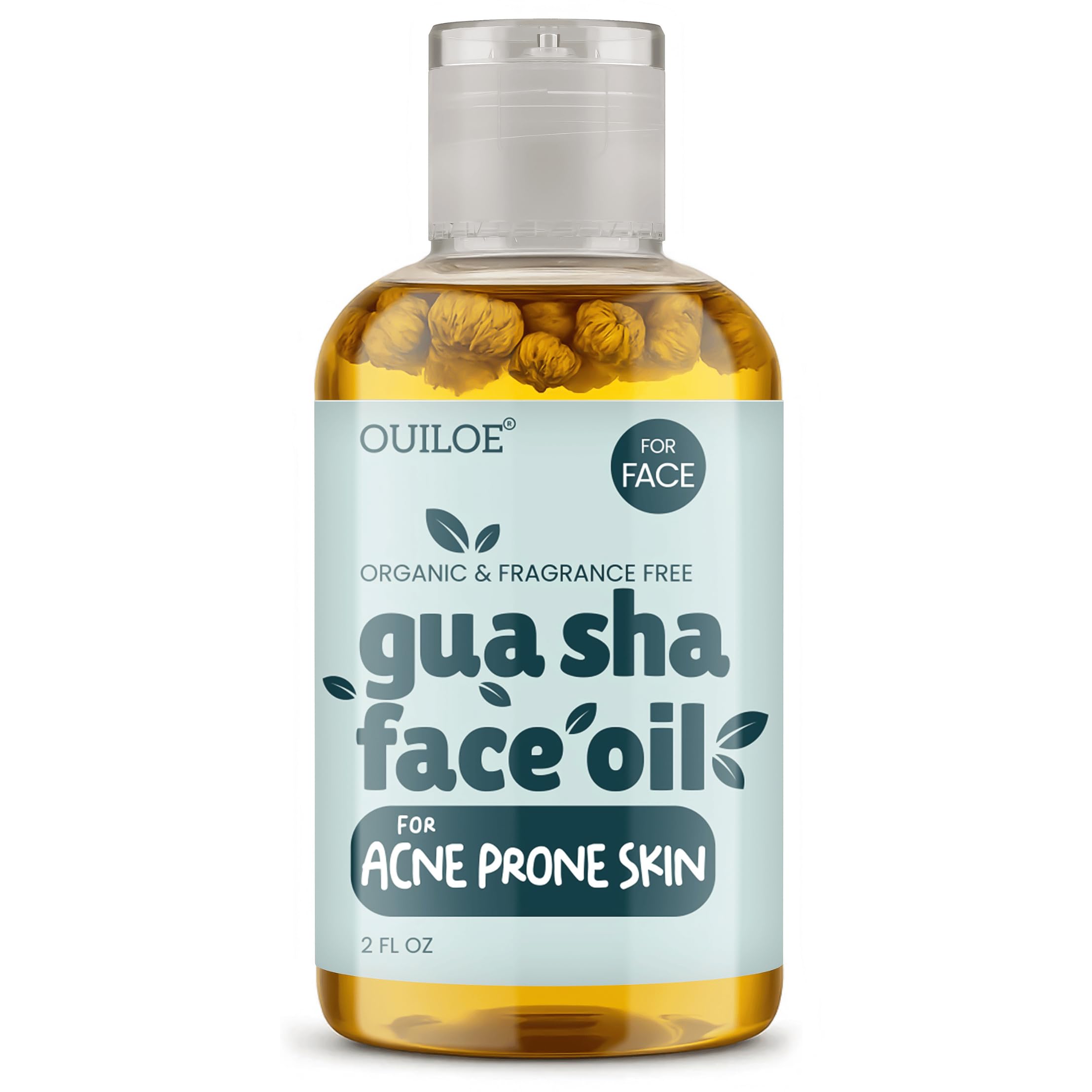 Huile Ouiloe Gua Sha visage sans parfum, idéale pour peaux sensibles et irritations potentielles.
