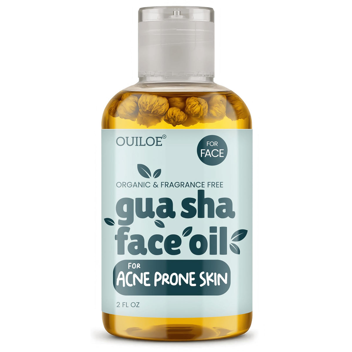 Huile Ouiloe Gua Sha visage sans parfum, idéale pour peaux sensibles et irritations potentielles.