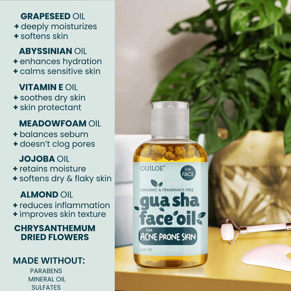 Routine soin avec Ouiloe Gua Sha huile, facile a integrer dans votre rituel quotidien.