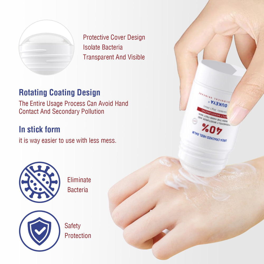 OUKEYA Urea Cream Stick sur les mains, peau douce et nourrie.