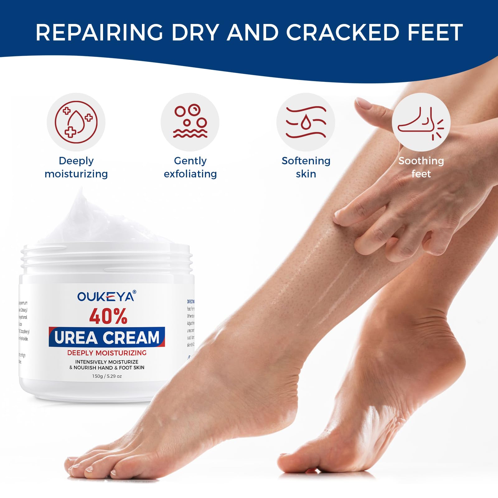 OUKEYA Crème Urea 40% pour genoux, hydratation ciblée et durable.