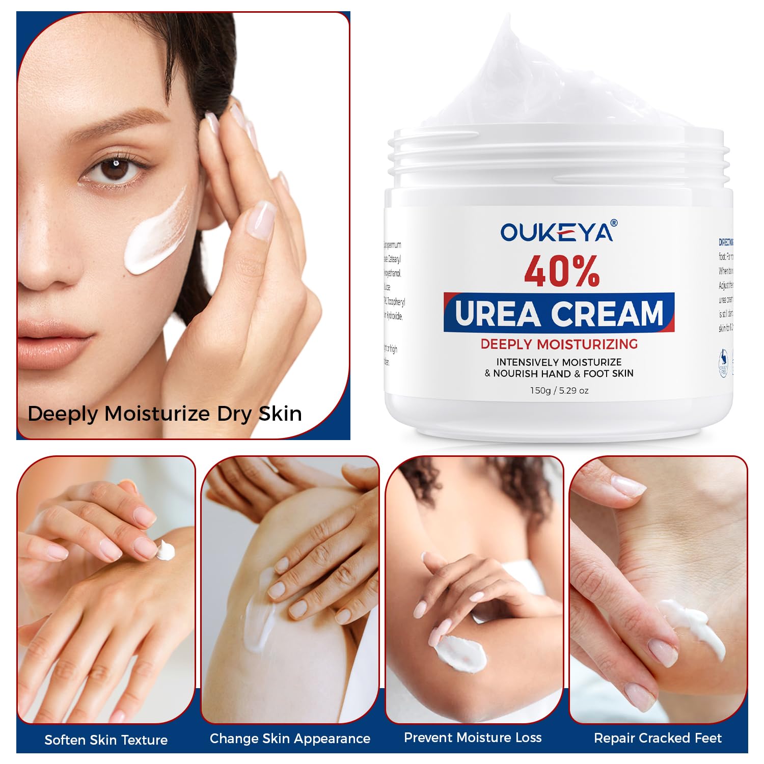 OUKEYA Crème Urea 40% pour mains, apaise les zones rugueuses.