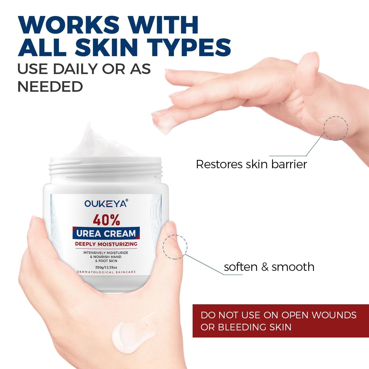 OUKEYA Crème à l’urée 40 % absorption rapide et fini non gras.