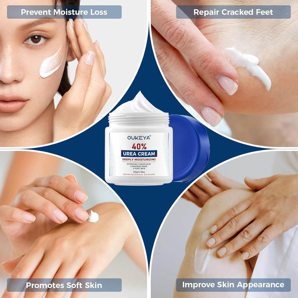 OUKEYA Crème à l’urée 40 % ingrédients naturels pour hydratation durable.