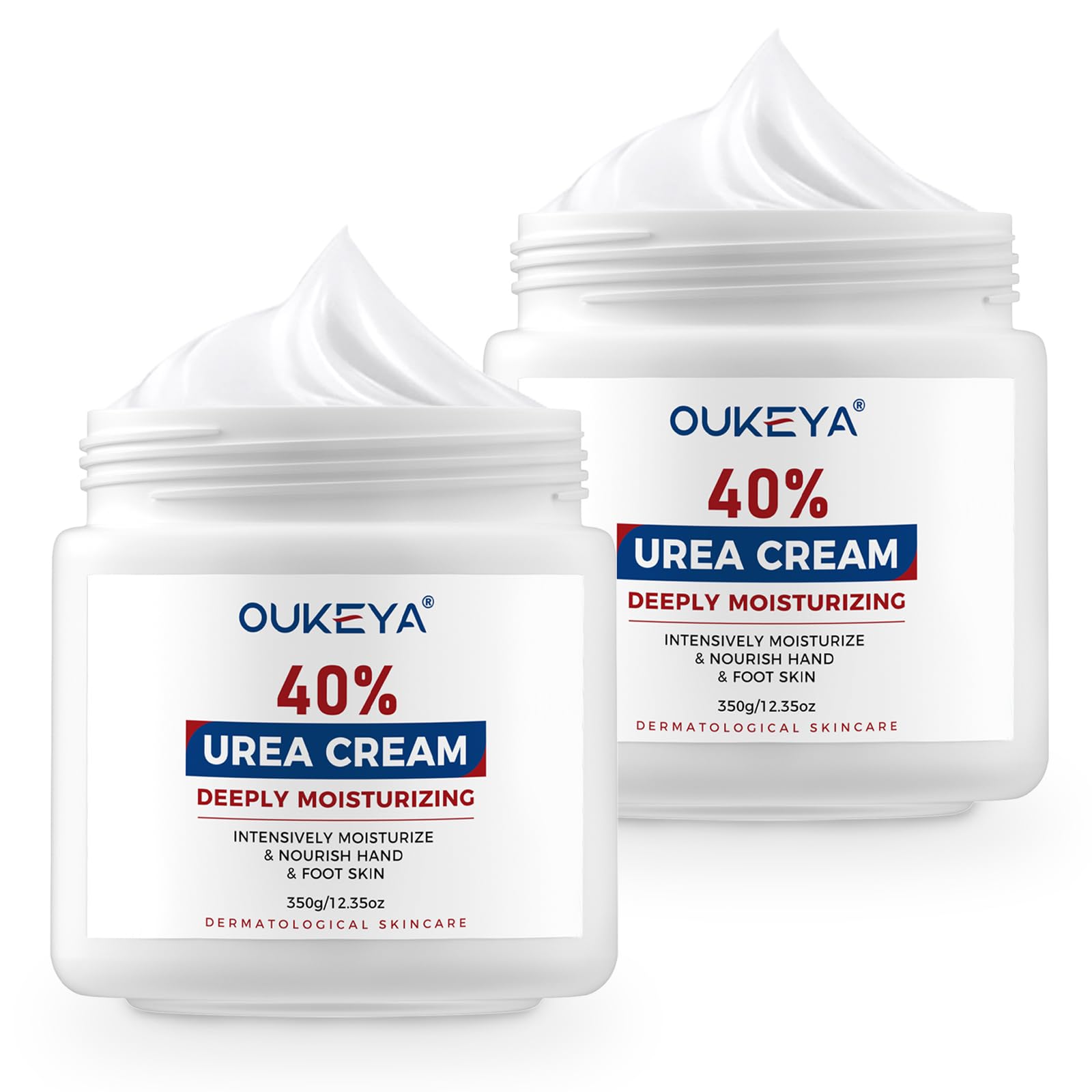 Emballage OUKEYA: 2 paquets, crème urée 40 % prête pour la routine.