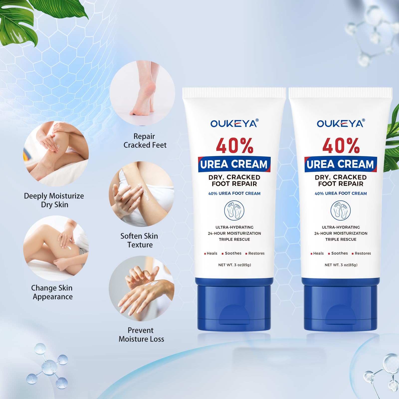 Pack de 2 unités OUKEYA Crème Urée 40% pour routine complète.