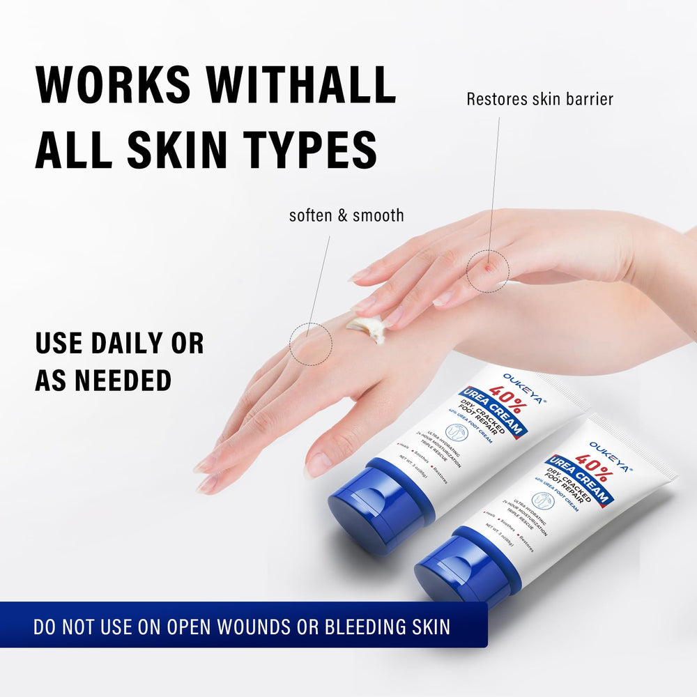 Routine quotidienne avec OUKEYA Crème Urée 40% pour peau sèche.