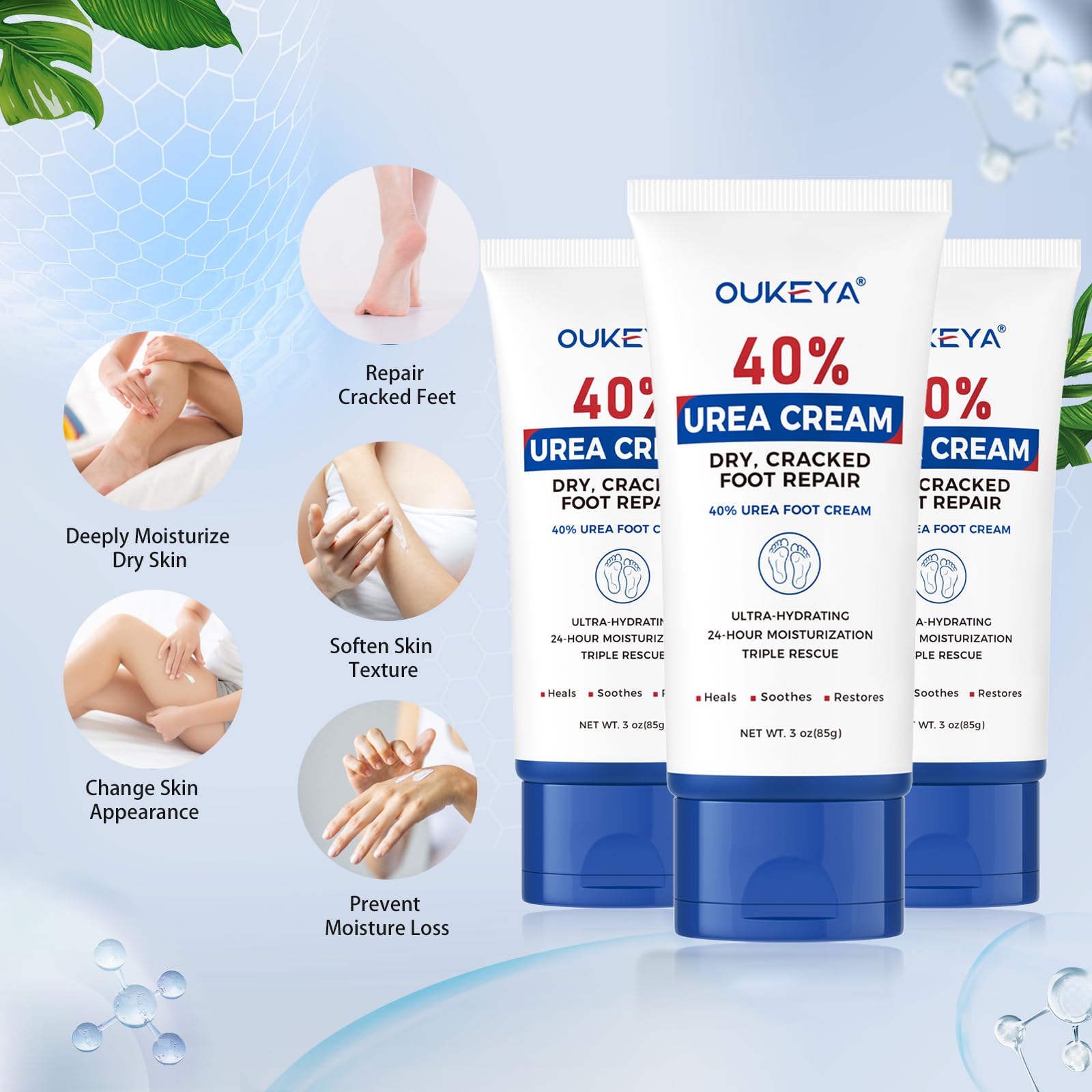 OUKEYA Crème Urée 40% hydratation profonde, peau des pieds nourrie