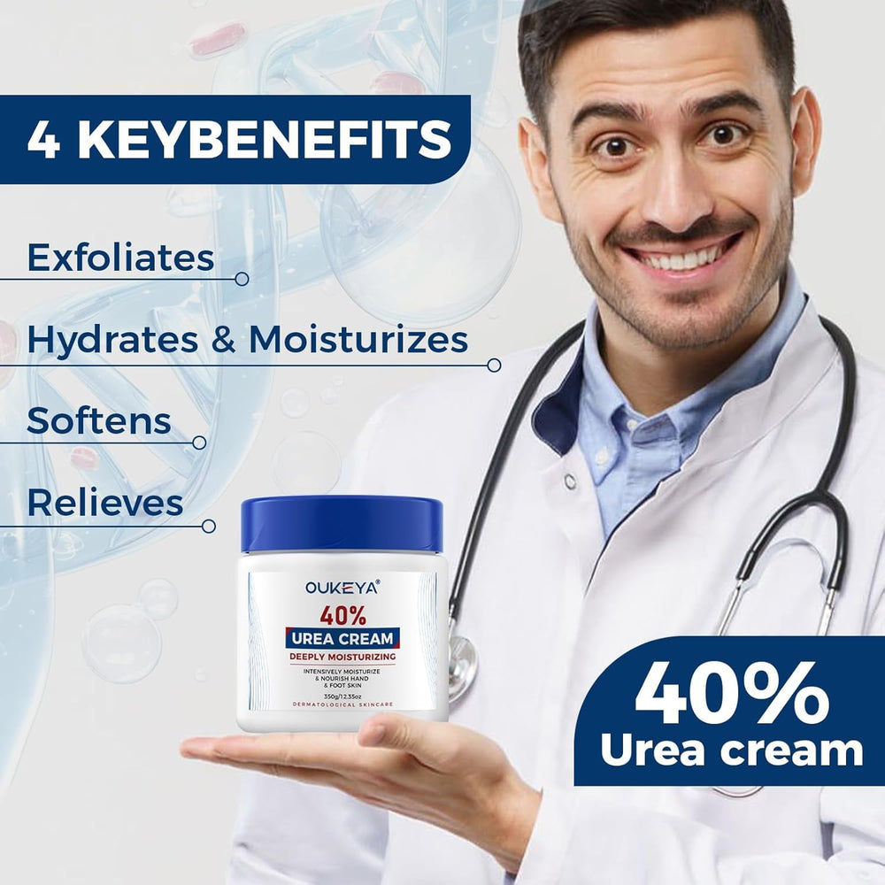 OUKEYA Crème à l’urée 40 % pour talons secs, pieds plus lisses.