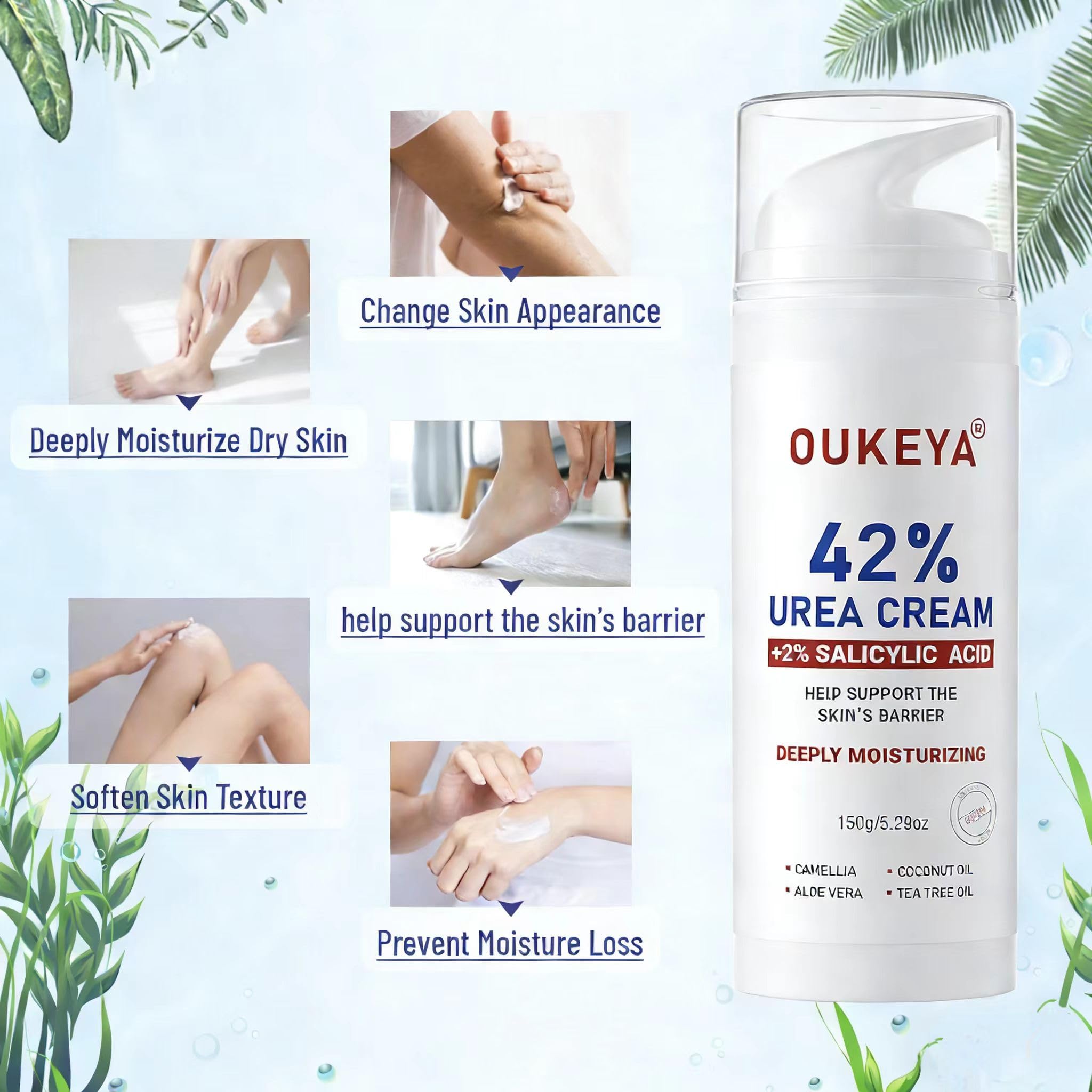 OUKEYA Crème urée et acide salicylique, absorption rapide pour soin quotidien.