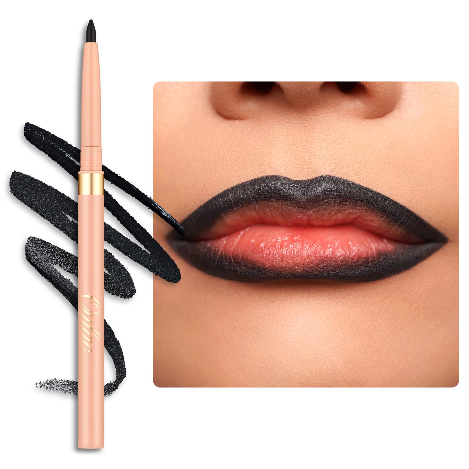 Crayon lèvres noir Oulac rétractable pour contour précis et longue tenue.