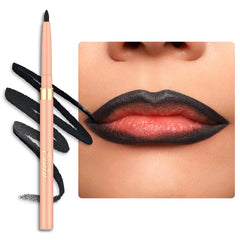 Crayon lèvres noir Oulac rétractable pour contour précis et longue tenue.