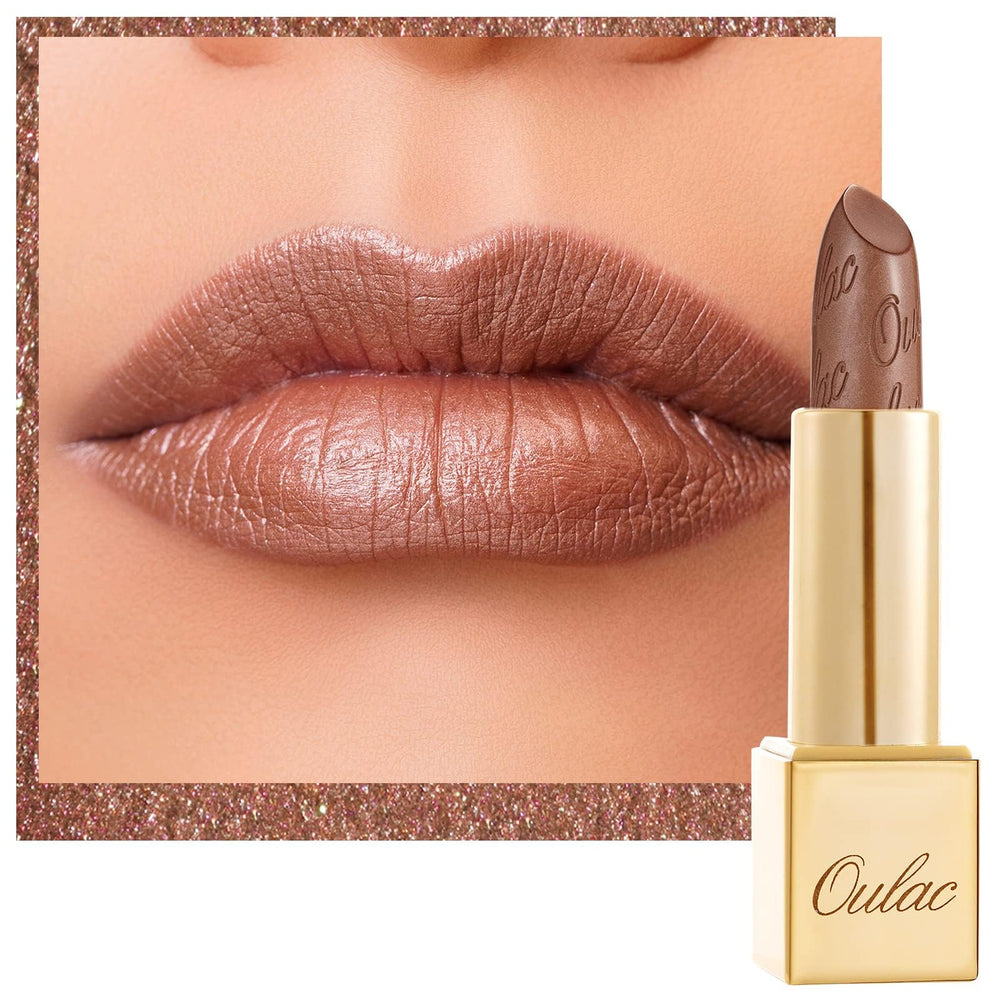 Oulac rouge à lèvres brun métallique 3D, nuance audacieuse pour une allure glamour durable.