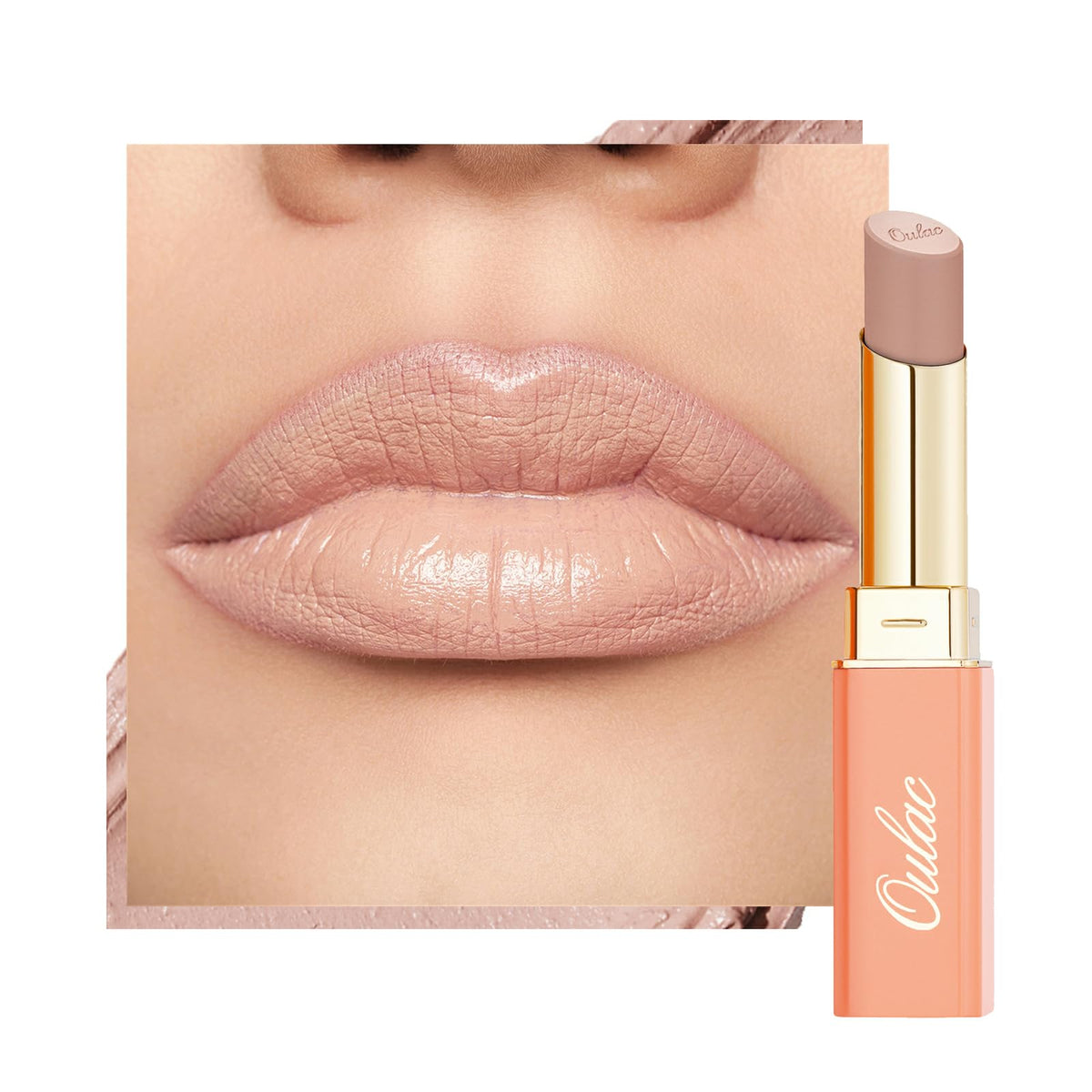 Oulac rouge à lèvres beige pâle, fini satin-matte pour une allure naturelle.