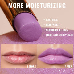 Oulac Pinky Purple Rouge à Lèvres finition vernis brillant sur les lèvres.