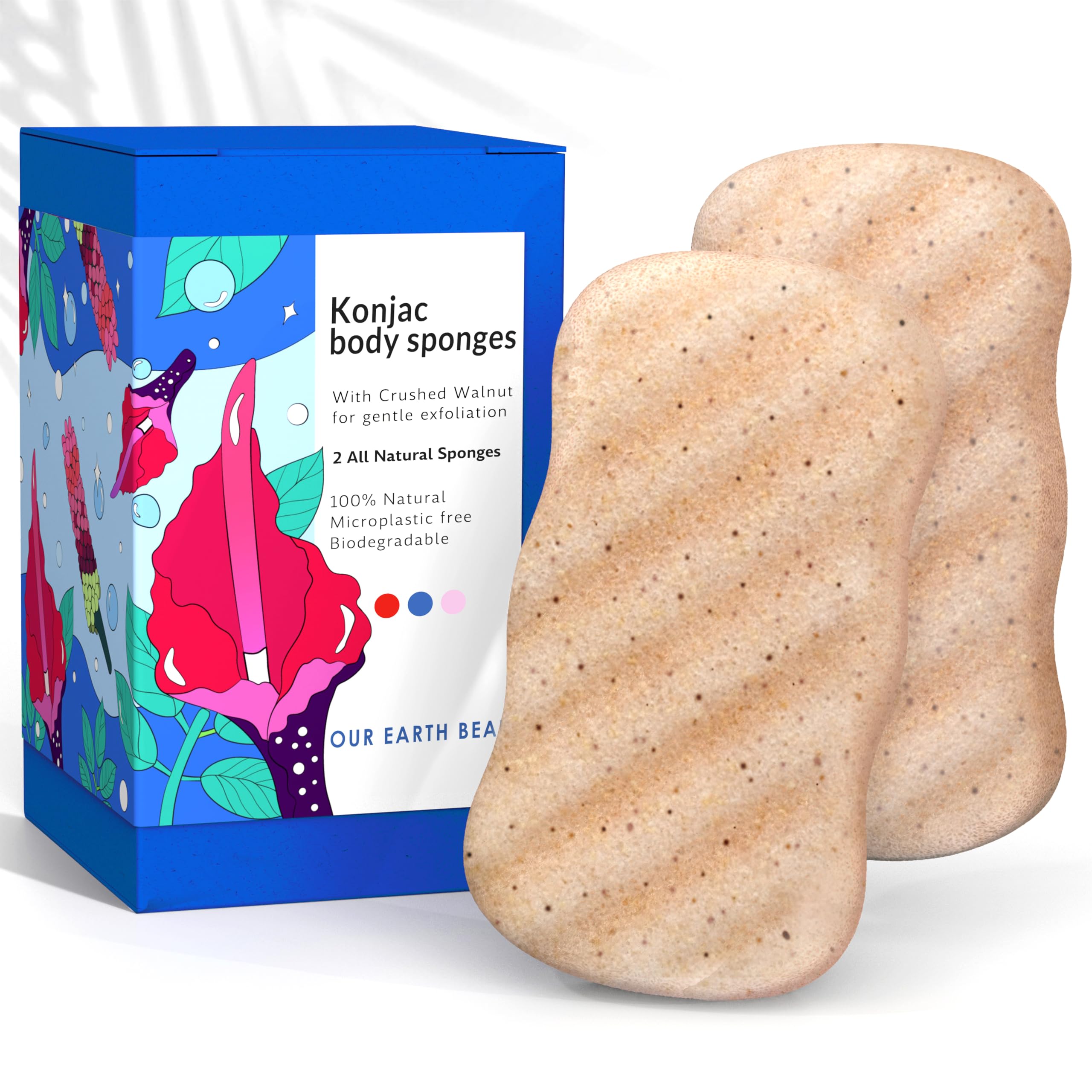 Éponge Konjac Our Earth Beauty pour le corps, lot de 2, douceur et exfoliation naturelle.