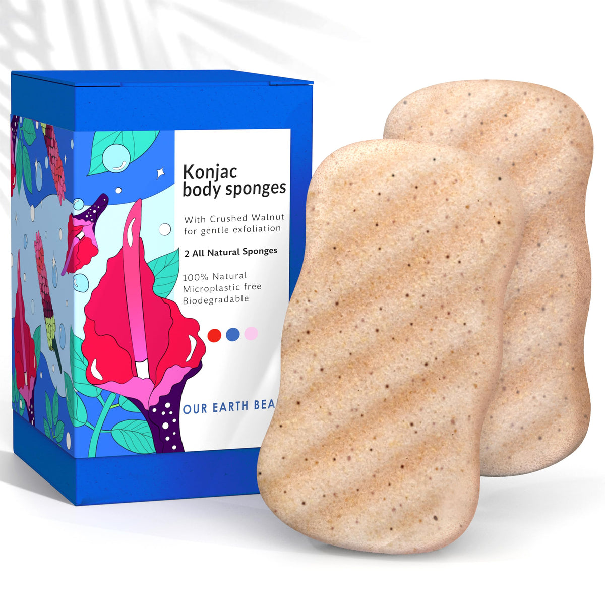 Éponge Konjac Our Earth Beauty pour le corps, lot de 2, douceur et exfoliation naturelle.