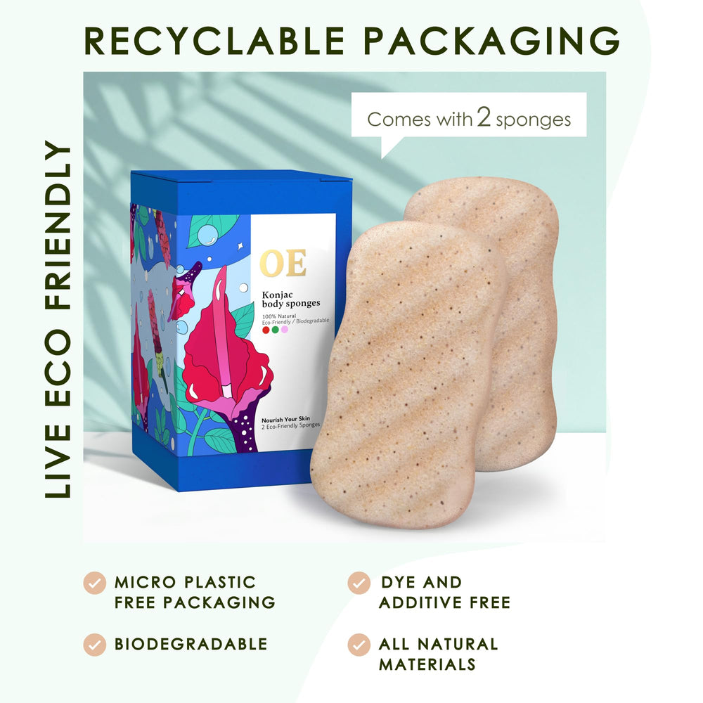 Our Earth Beauty Konjac utilisé sous la douche, routine quotidienne agréable.