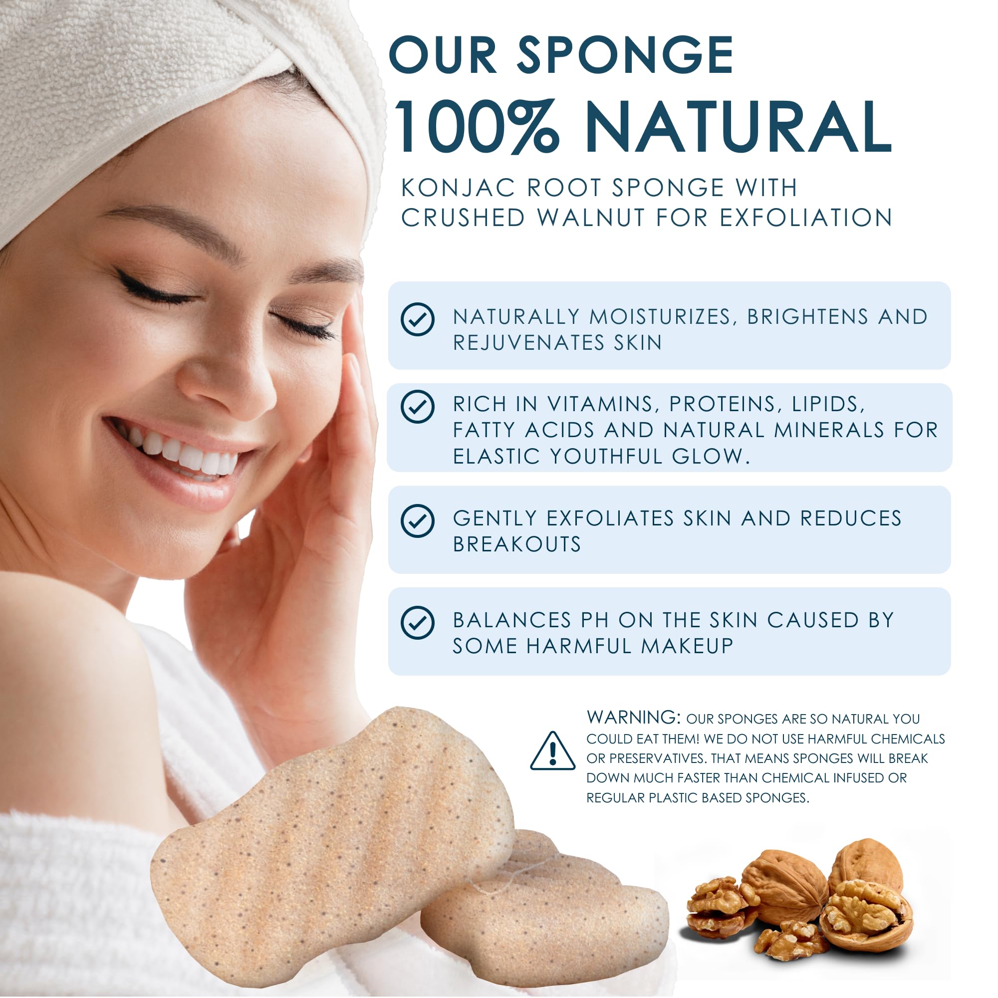 Éponge Our Earth Beauty Konjac pour peau sensible, nettoyage doux.