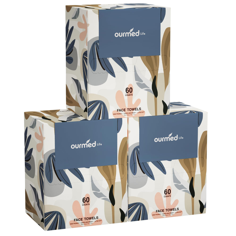 Ourmed Life serviettes visage jetables bio-dégradables, douceur et sécurité pour peau sensible.