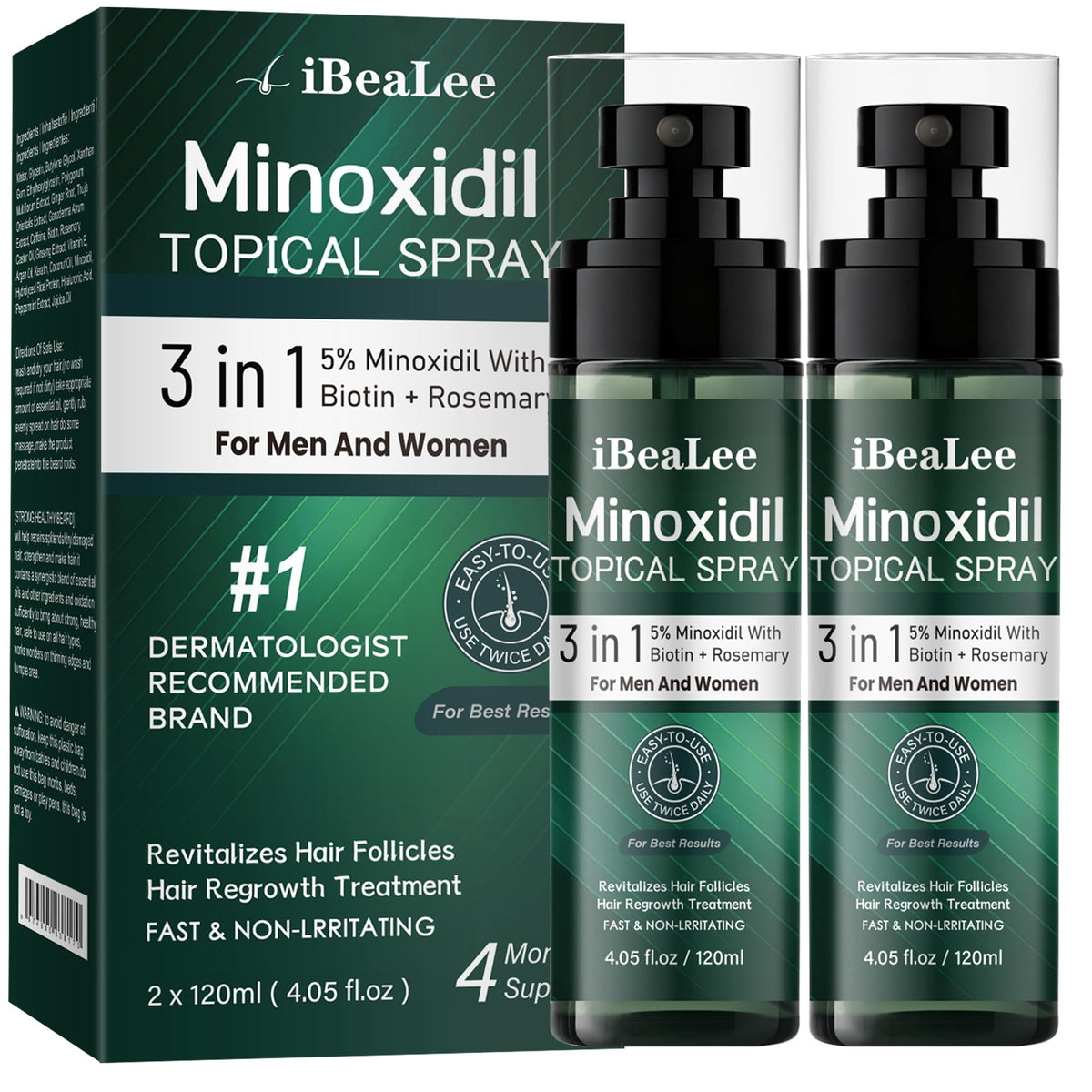 OURMUST Minoxidil 5% sur la bouteille, solution pratique pour une application précise.