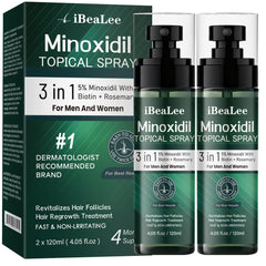 OURMUST Minoxidil 5% sur la bouteille, solution pratique pour une application précise.