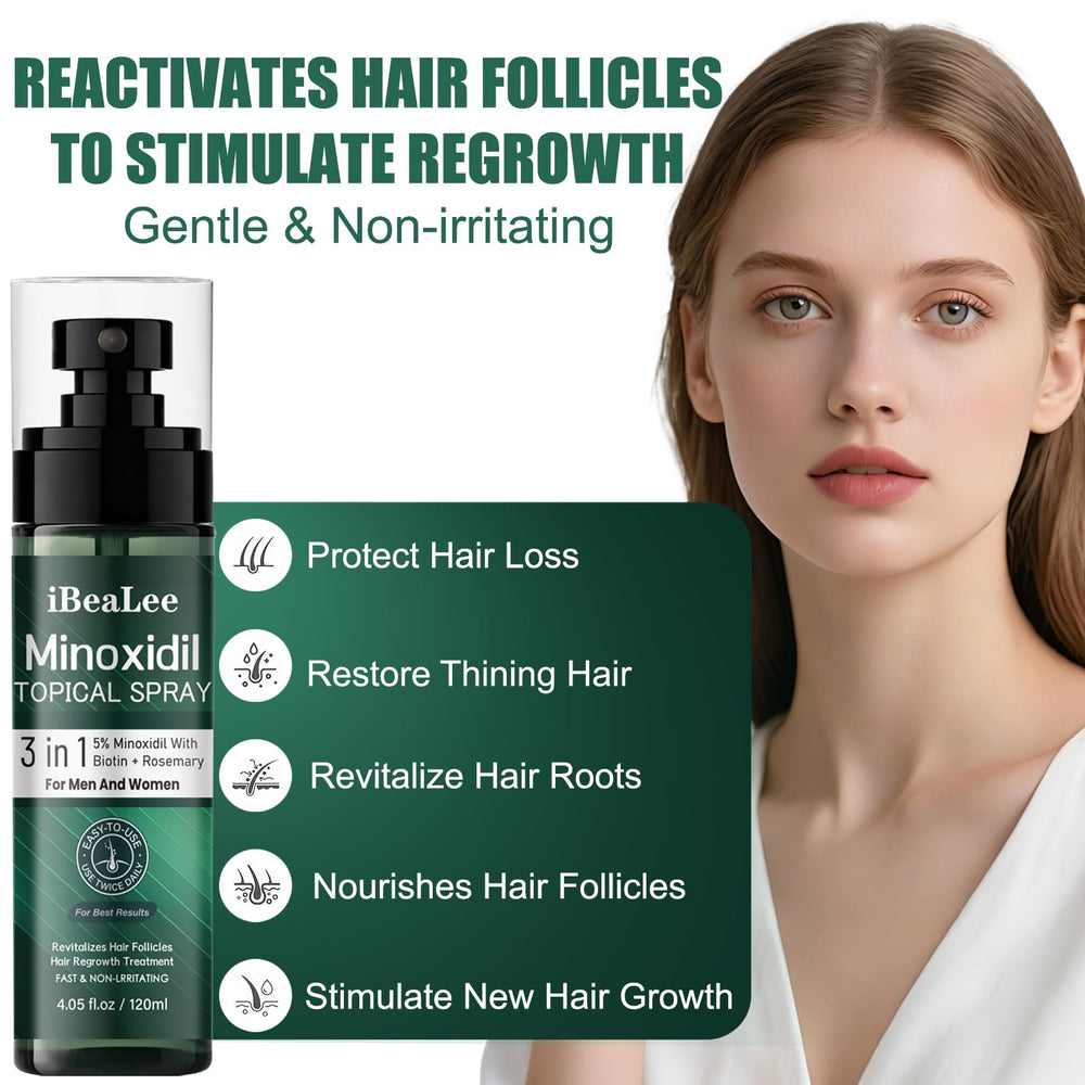 OURMUST Minoxidil 5% appliqué au cuir chevelu, couverture homogène.